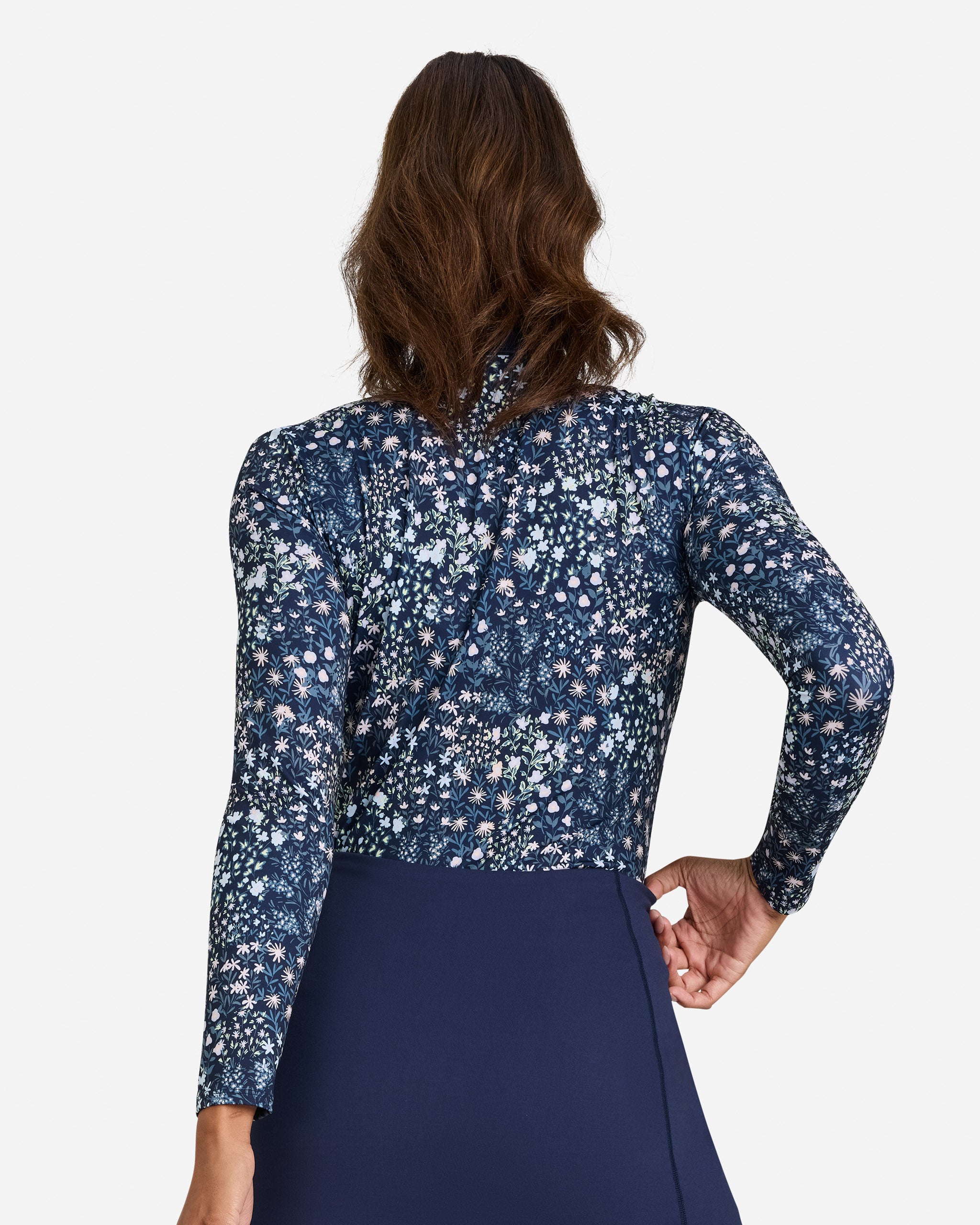 Long Sleeve Polo - Super Duper Bloom - Dark Navy-Women's Polo-Bad Birdie